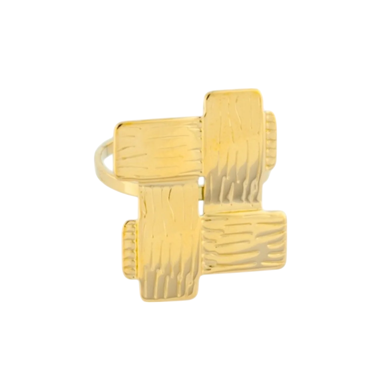 Gouden rechthoekige ring met lijnstructuur van stainless steel