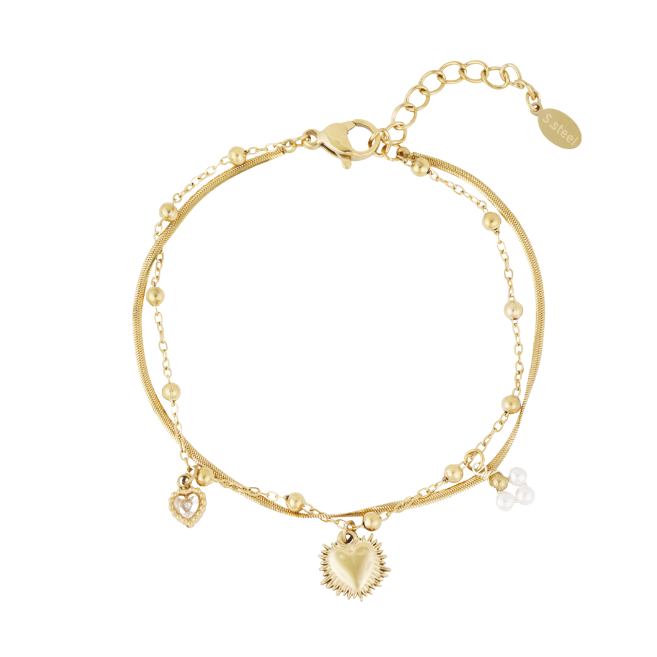 Sunny Heart Armband met zonvormig hartje en dubbele ketting