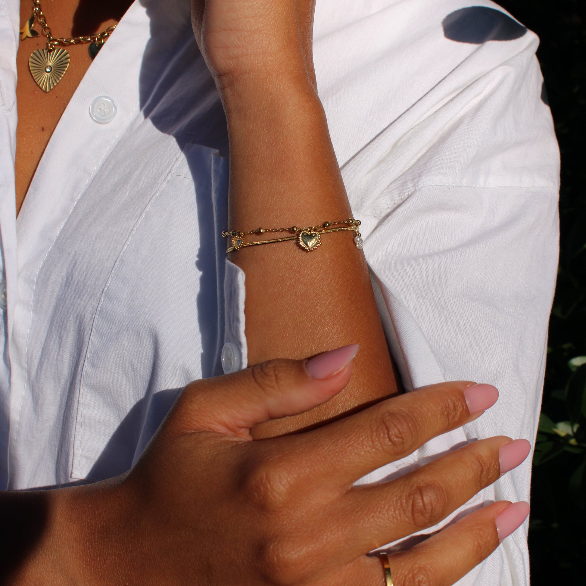 Sunny Heart Armband met zonvormig hartje en dubbele ketting