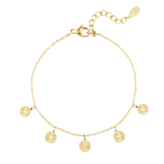 Armband met muntjes en hartjes van stainless steel