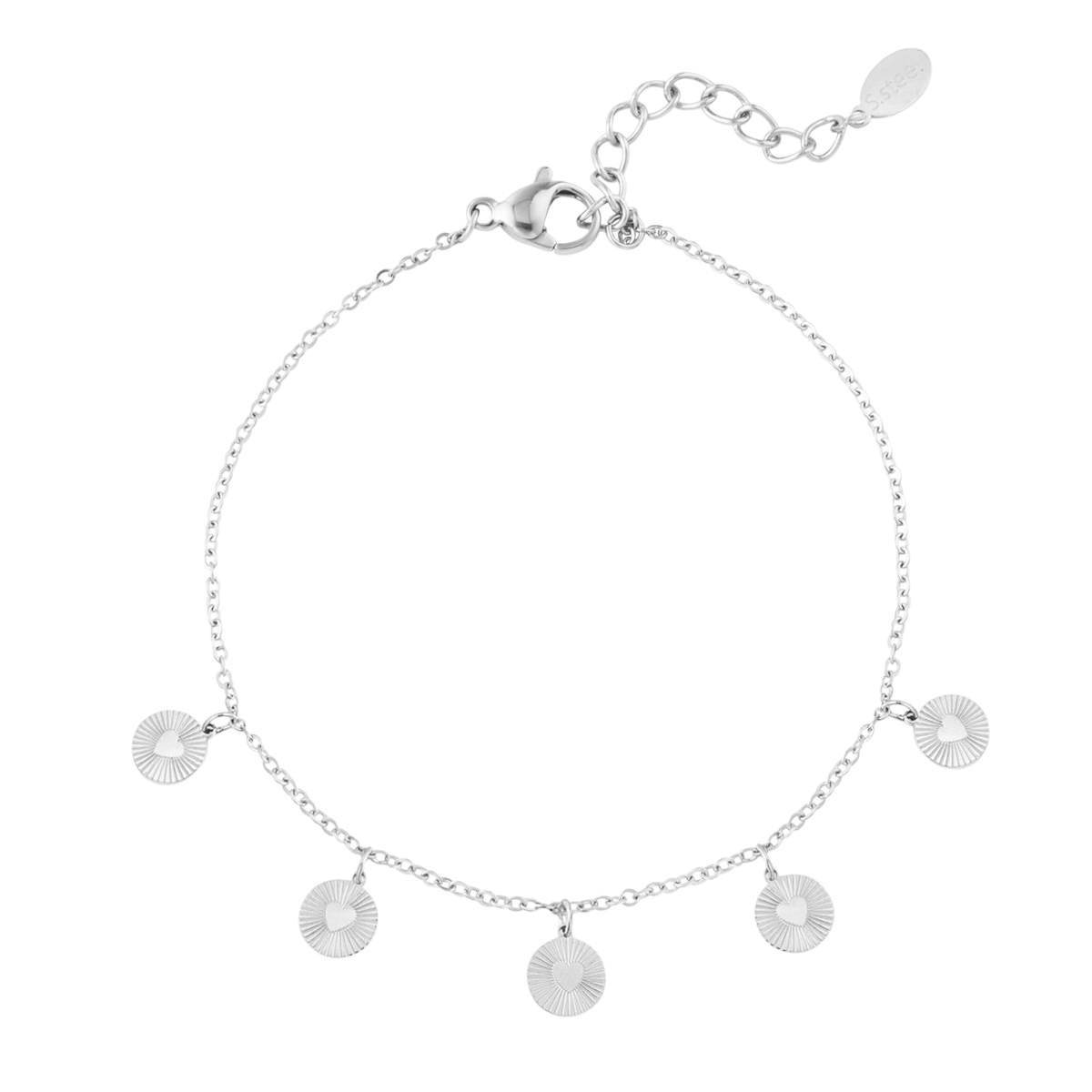 Armband met muntjes en hartjes van stainless steel