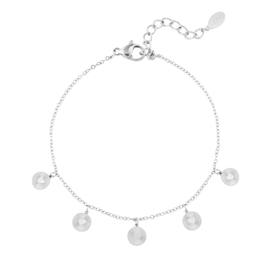 Armband met muntjes en hartjes van stainless steel