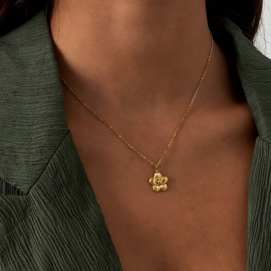 Ketting met bloemenhanger van stainless steel