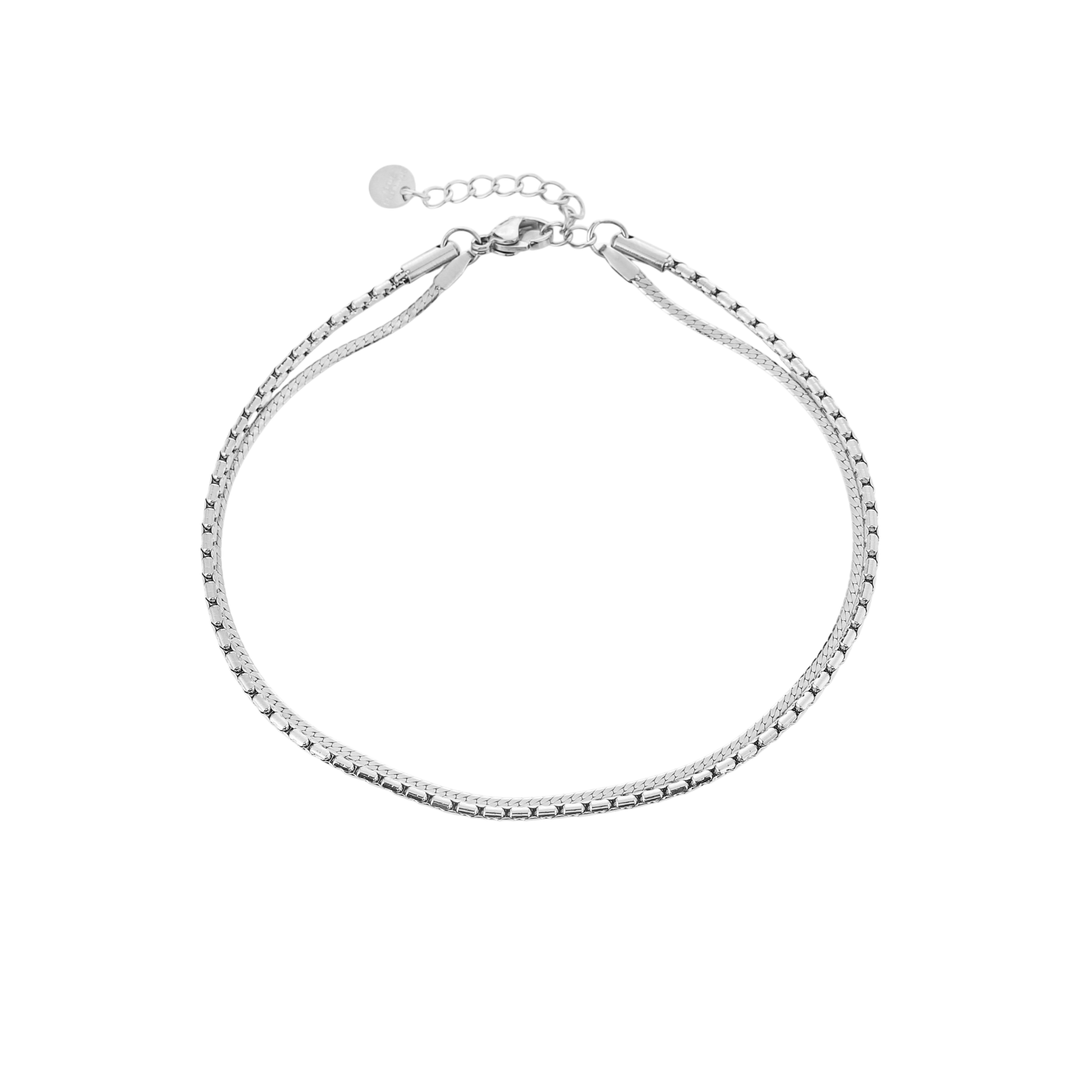 Zilverkleurig enkelbandje met dubbele box chain