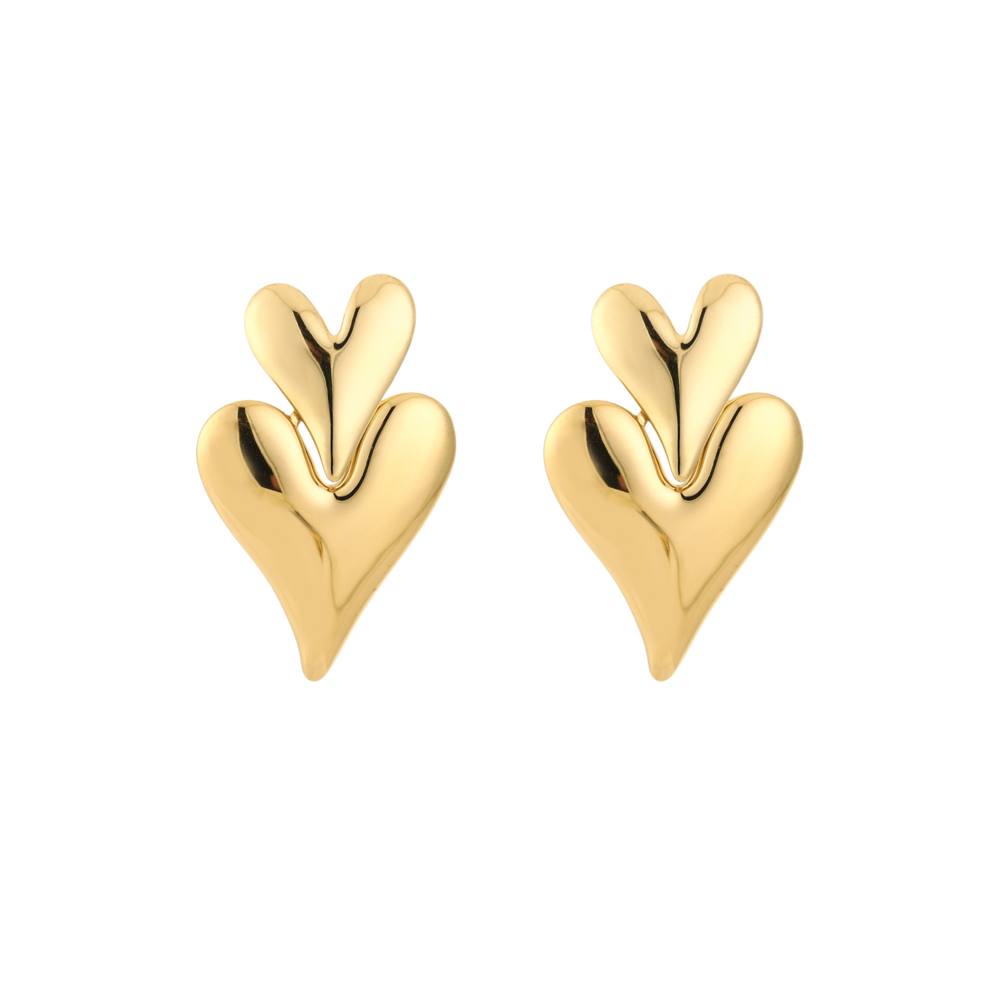 gouden oorbellen met dubbele hartvorm van stainless steel