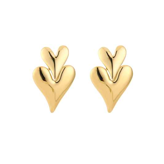 gouden oorbellen met dubbele hartvorm van stainless steel