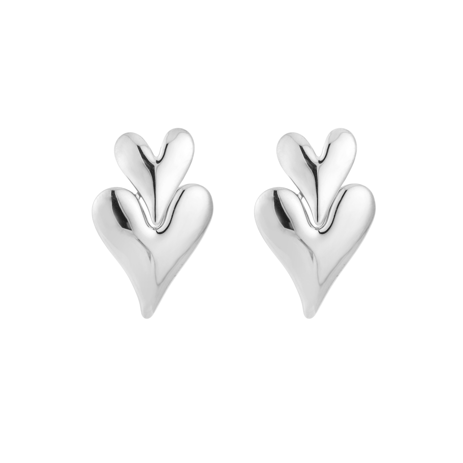 zilveren oorbellen met dubbele hartvorm van stainless steel