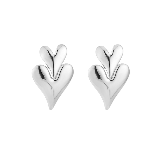 zilveren oorbellen met dubbele hartvorm van stainless steel