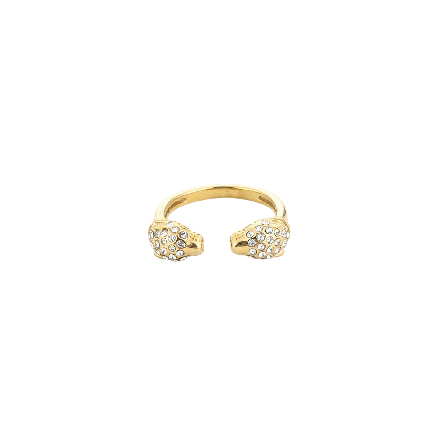 Ring met twee panterkoppen en glinsterende details
