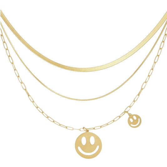 Happy Vibes Ketting met meerdere lagen en twee smiley bedels