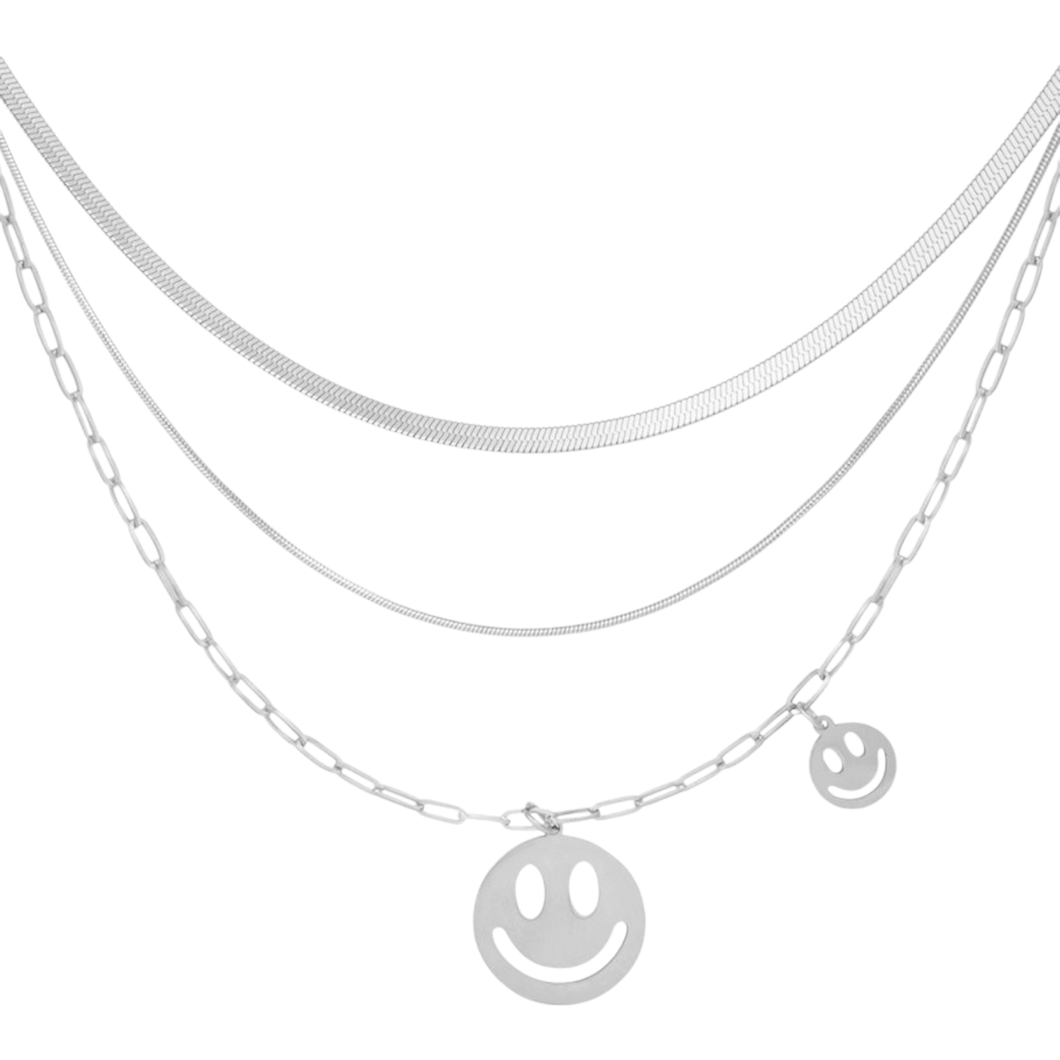 Happy Vibes Ketting met meerdere lagen en twee smiley bedels