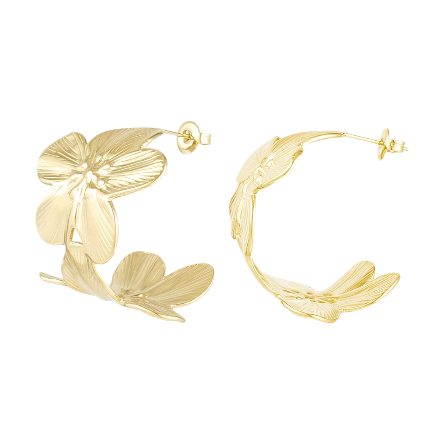 Gouden hoepeloorbellen met bloemmotief van stainless steel