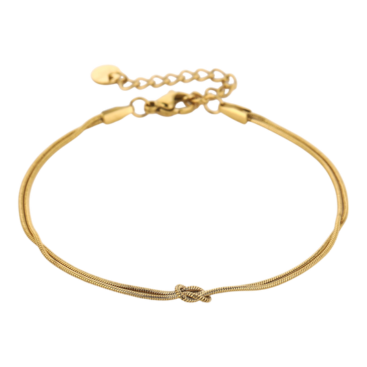 Fijne armband met dubbele ketting en knoopdetail van stainless steel