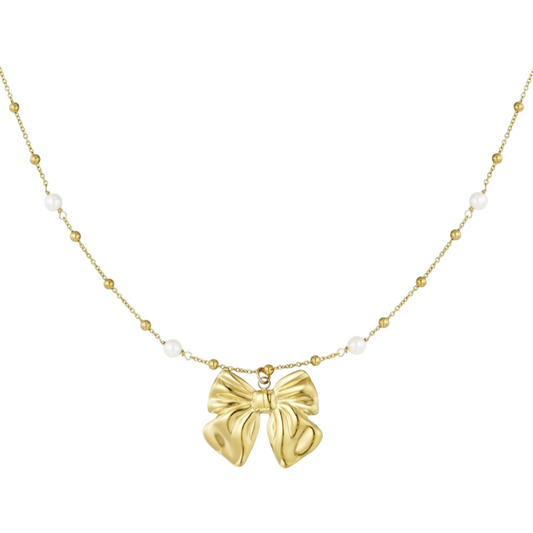 Gouden ketting met strikhanger en pareldetails