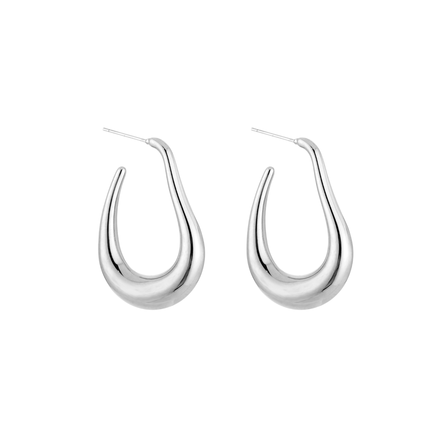 zilveren Liquid Drops Hoops met sierlijke, moderne vorm. Waterbestendig, comfortabel en gemaakt van stainless steel.