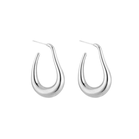 zilveren Liquid Drops Hoops met sierlijke, moderne vorm. Waterbestendig, comfortabel en gemaakt van stainless steel.