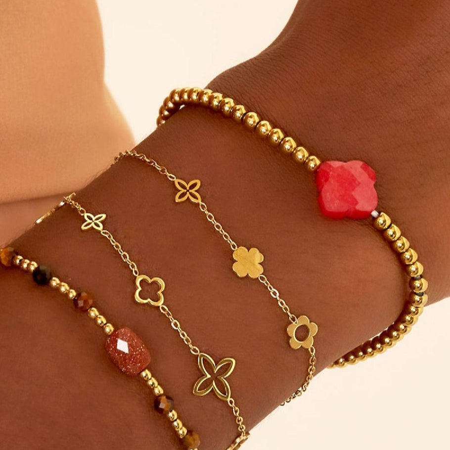 Armband met meerdere klavertjesvier van stainless steel