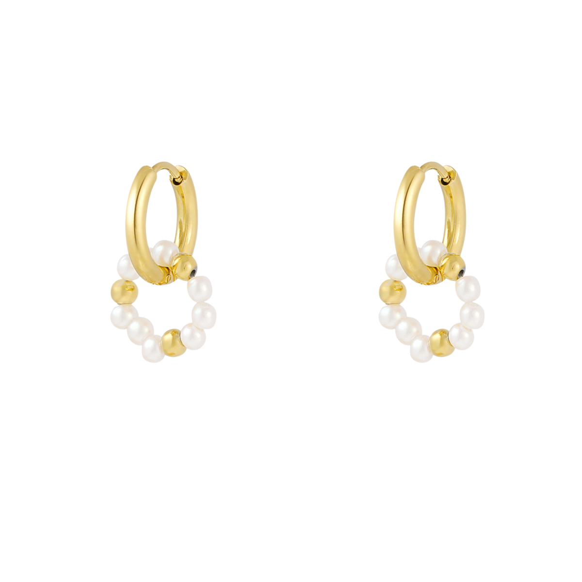 Oorringen met cirkel van parels van roestvrij staal