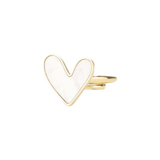 Gouden verstelbare ring met hartvormige parelmoerinleg van stainless steel