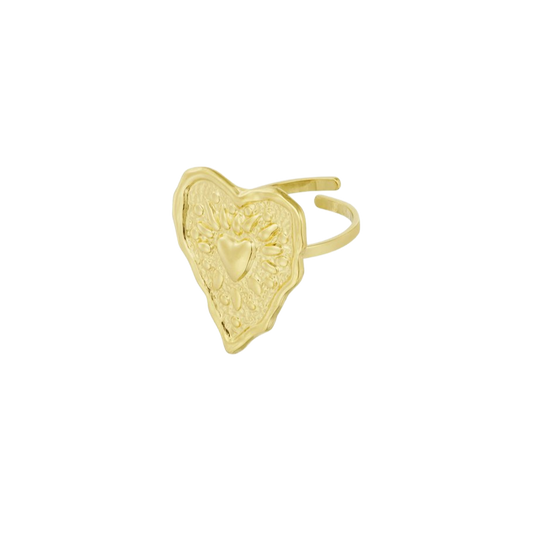 Verstelbare ring met gedetailleerde hartgravure van roestvrij staal
