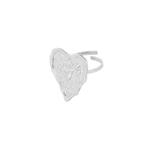 Verstelbare ring met gedetailleerde hartgravure van roestvrij staal