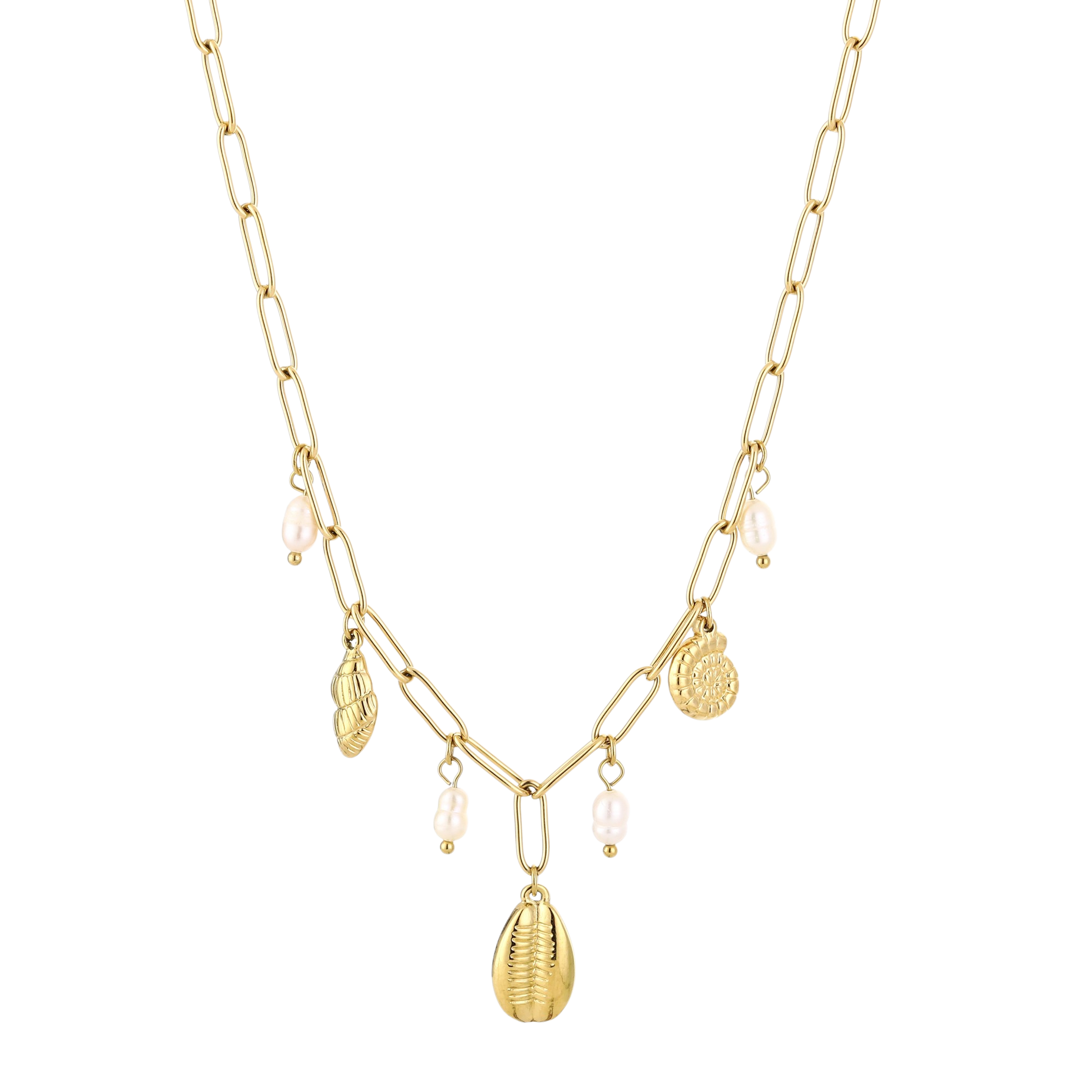 Ketting met schelpen, parels en schakelhanger – Shell Treasures van Priscious