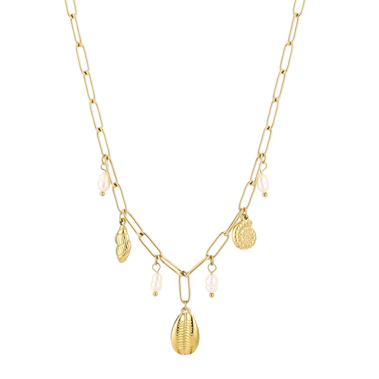 Ketting met schelpen, parels en schakelhanger – Shell Treasures van Priscious