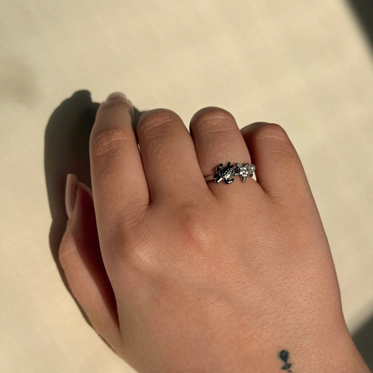 Ocean Pearl Turtle Ring