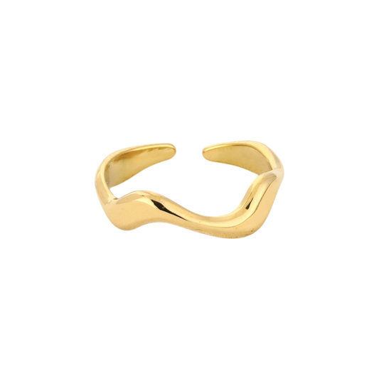 gouden verstelbare ring met golvend design van stainless steel