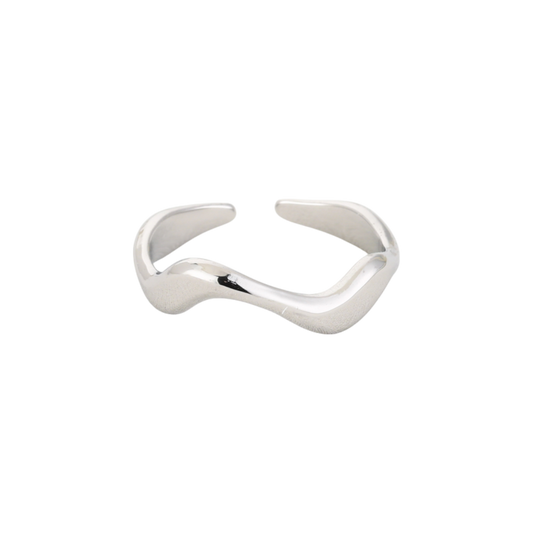 Zilveren verstelbare ring met golvend design van stainless steel