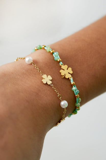 Lucky Clover Pearl Armband