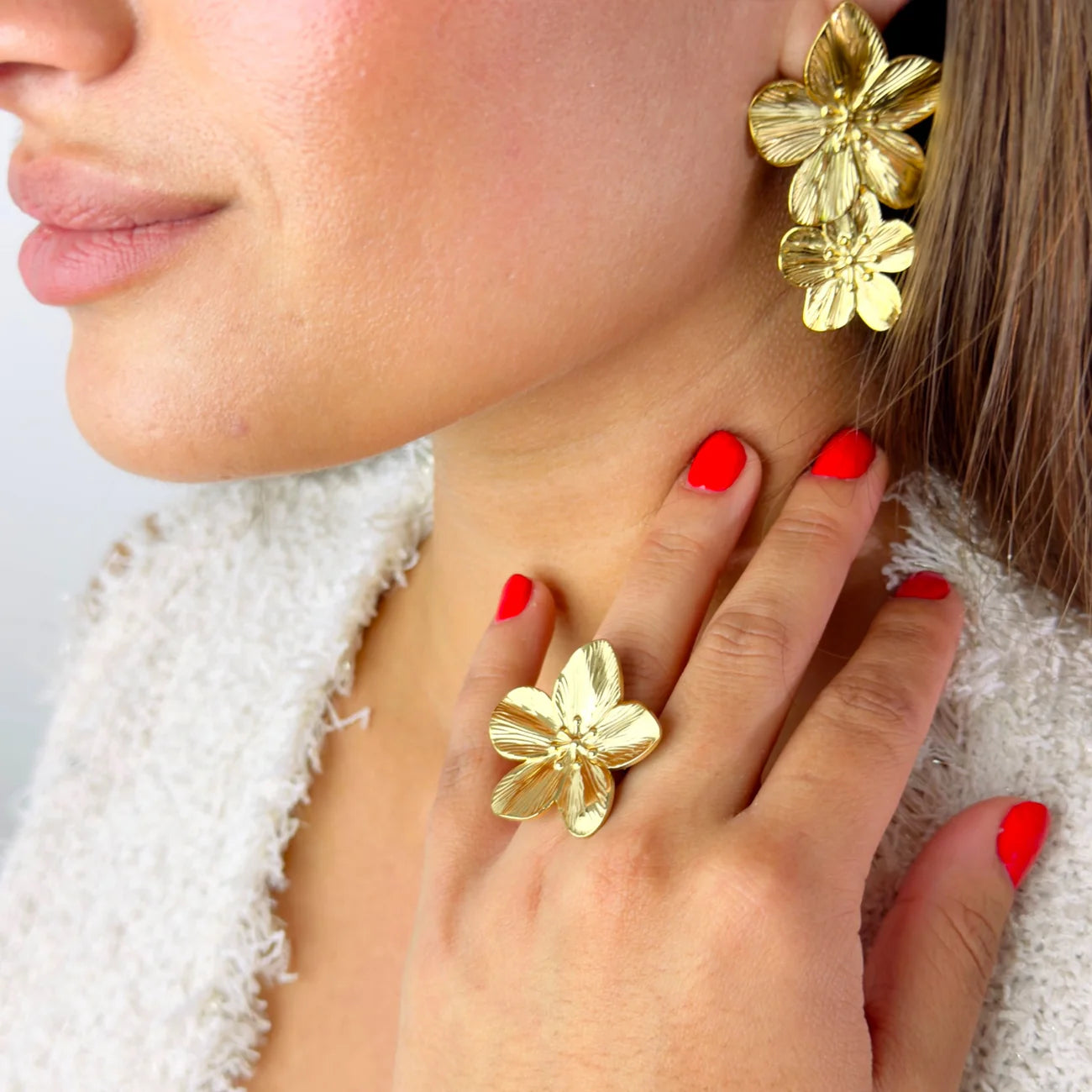 Gouden bloem ring stainless steel 