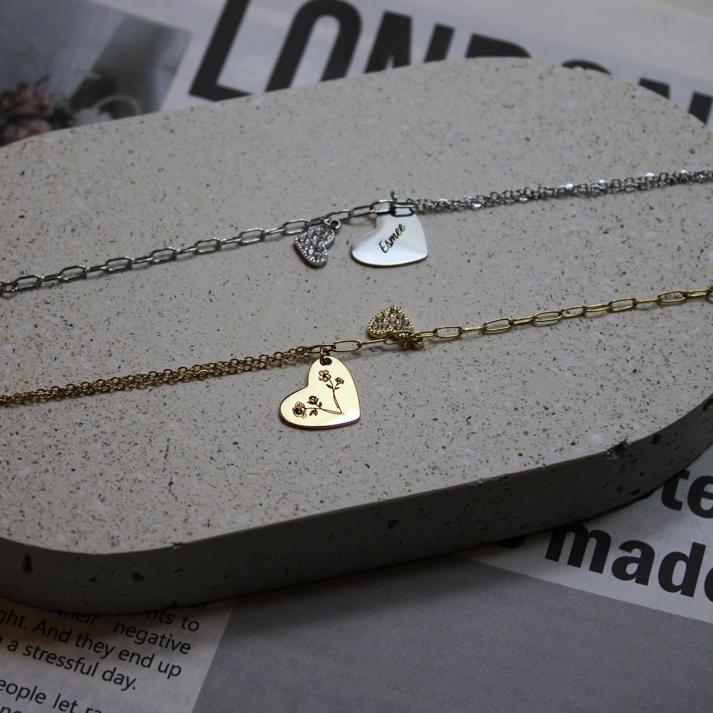 Heart Engraved Charm Armband