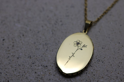 Engraved Oval Charm Ketting