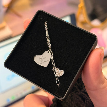 Heart Engraved Charm Armband