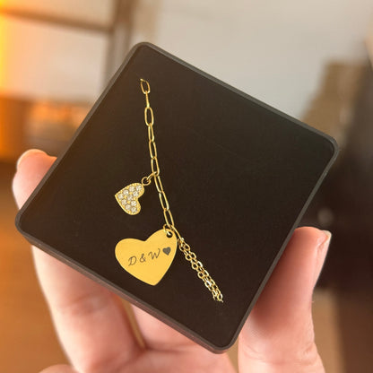 Heart Engraved Charm Armband