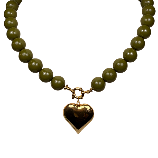 Olive Heart Beads Ketting