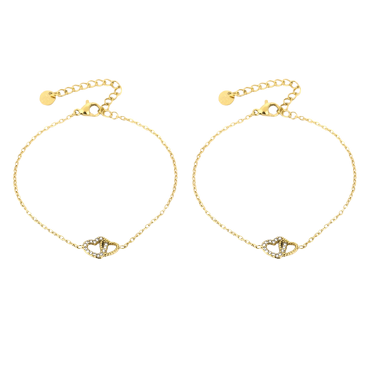 Set van 2 gouden armbanden met hartjes – Forever Loved – Forever Connected