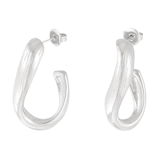 Zilveren matte twisted hoepeloorbellen van stainless steel