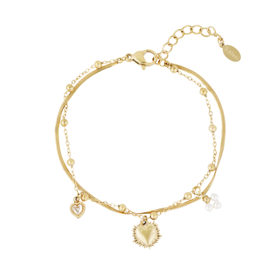 Sunny Heart Armband met zonvormig hartje en dubbele ketting