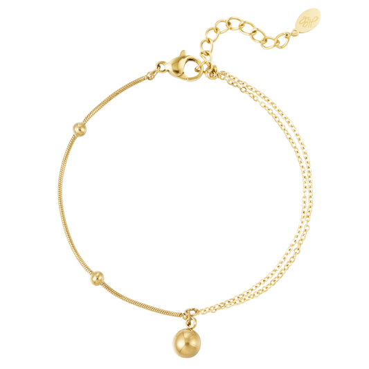 gouden armband met dubbele ketting en bolvormige hanger van stainless steel

