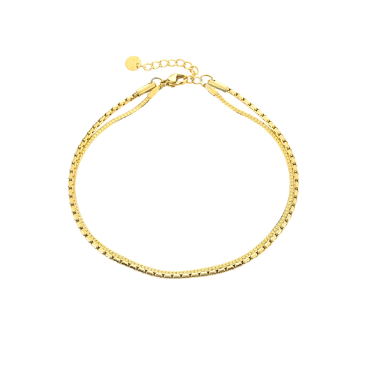 Goudkleurig enkelbandje met dubbele box chain