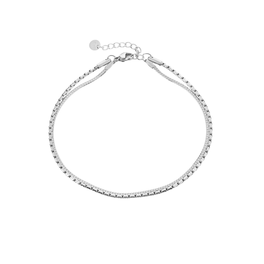 Zilverkleurig enkelbandje met dubbele box chain