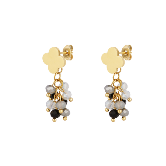 Oorbellen met bloemvormige steker en glanzende kralen van stainless steel