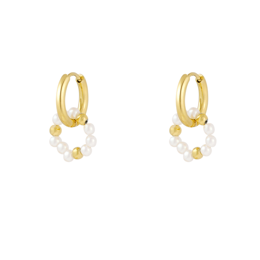 Oorringen met cirkel van parels van roestvrij staal