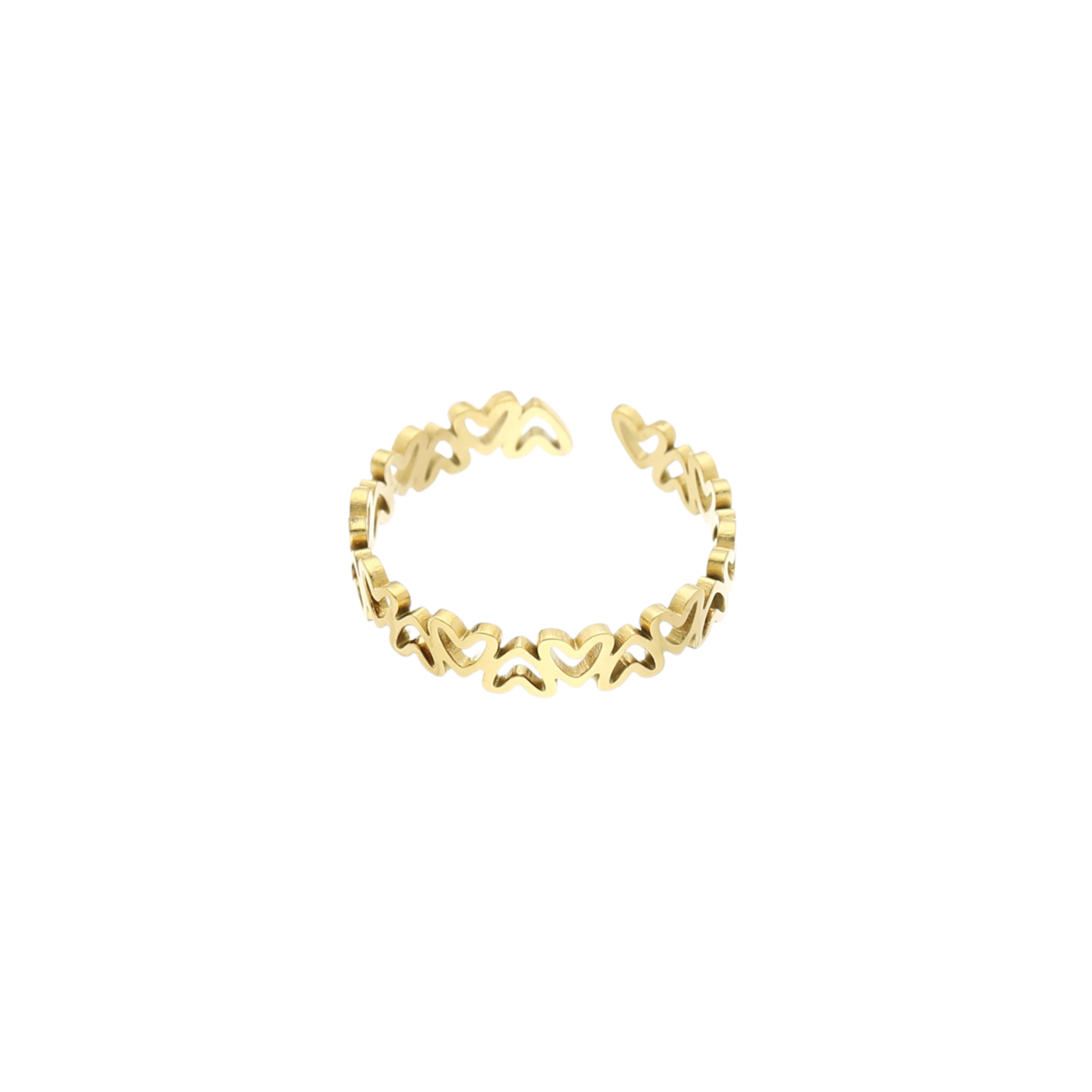 Gouden verstelbare ring met open hartjes van stainless steel