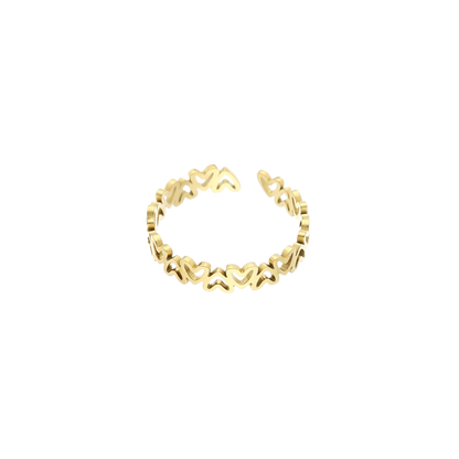 Gouden verstelbare ring met open hartjes van stainless steel