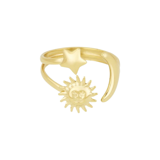 Ring met zon, maan en ster van stainless steel