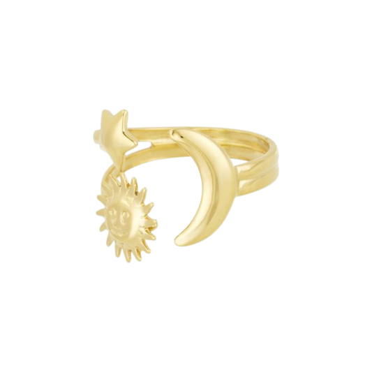 Ring met zon, maan en ster van stainless steel