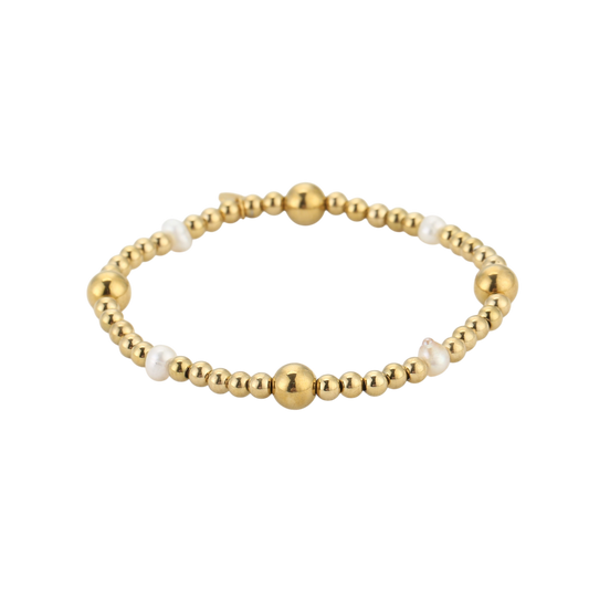 Golden Bead & Pearl Armband